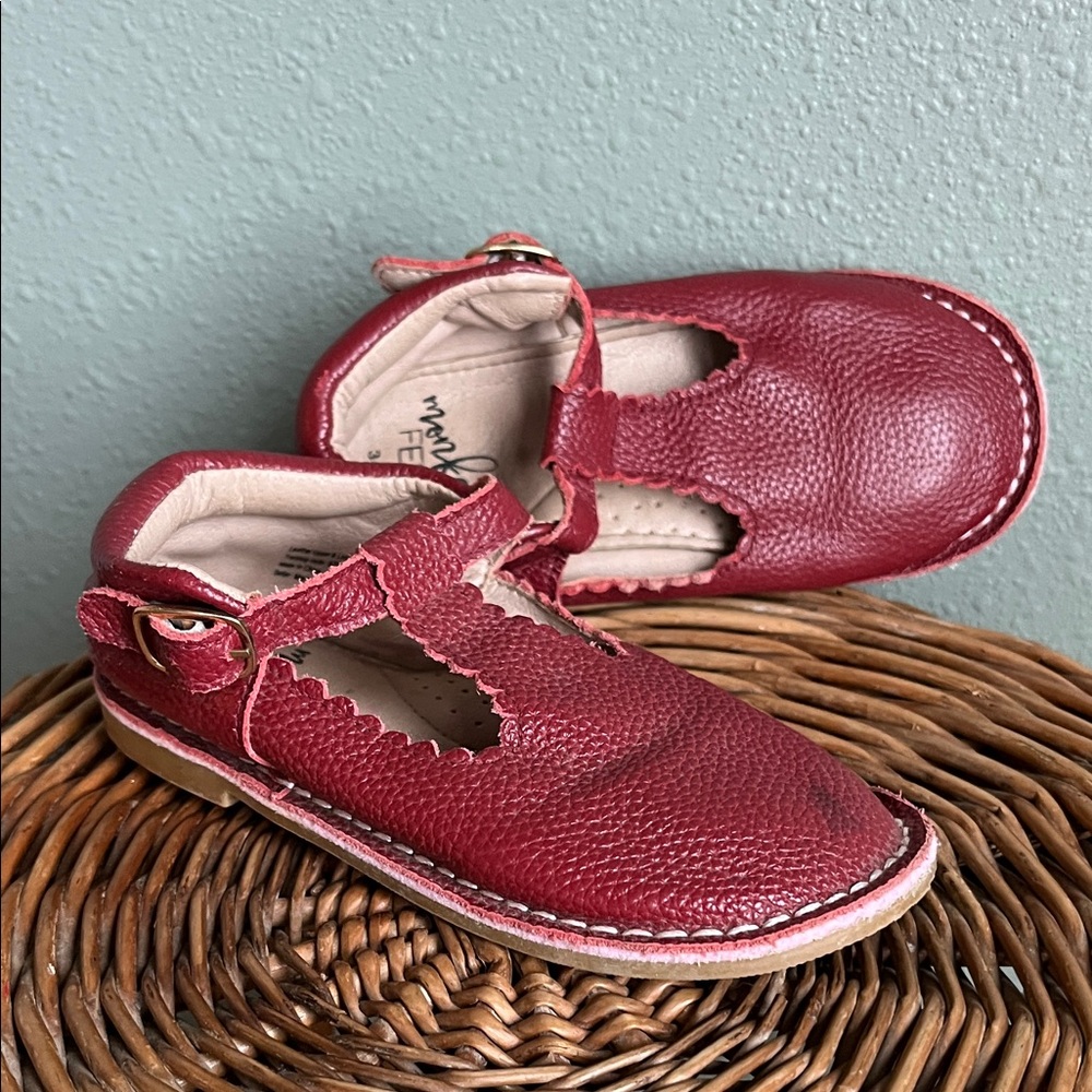Classic Red Monkey Feet Leather Kids Shoes